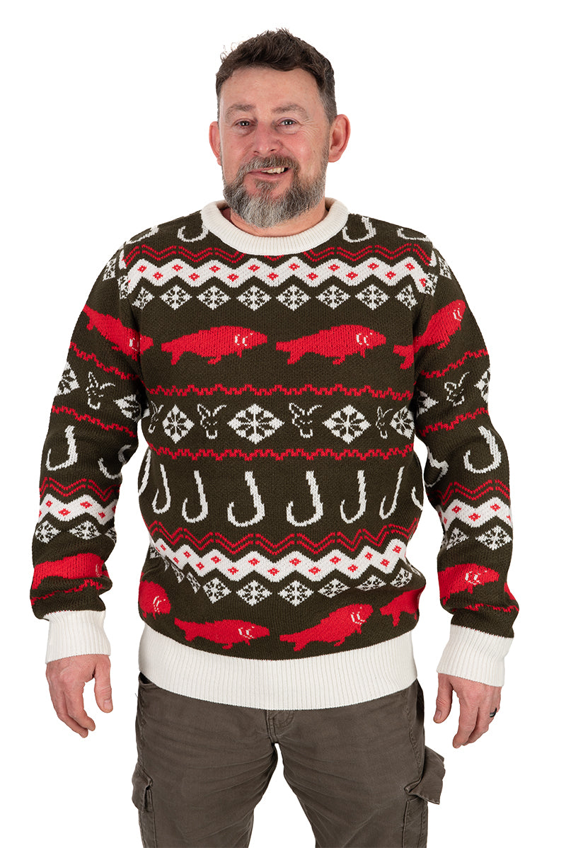 Fox Christmas Jumper 2025 Khaki/White/Red