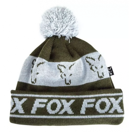 Fox Collection Fleece Lined Bobble Hat - Green/Silver