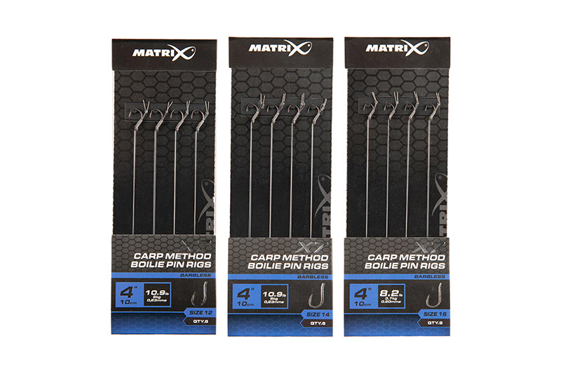 Matrix X7 Carp Method Boilie Pin Rigs 4" Barbless