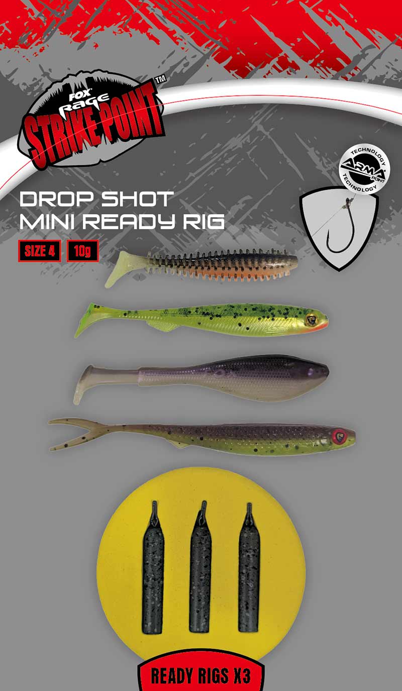 Fox Rage Drop Shot Mini Ready Rigs x3 Size 4 10g