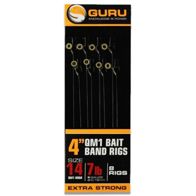 Guru Bait Band Rigs 4' Size 16 QM1 Hook x 8 Rigs 6lb (0.17mm) Barbless