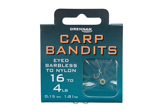 Drennan Carp Bandits Eyed Barbless Hooks To Nylon