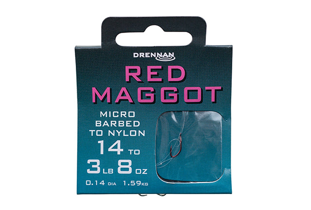 Drennan Red Maggot Micro Barbed Hooks to Nylon